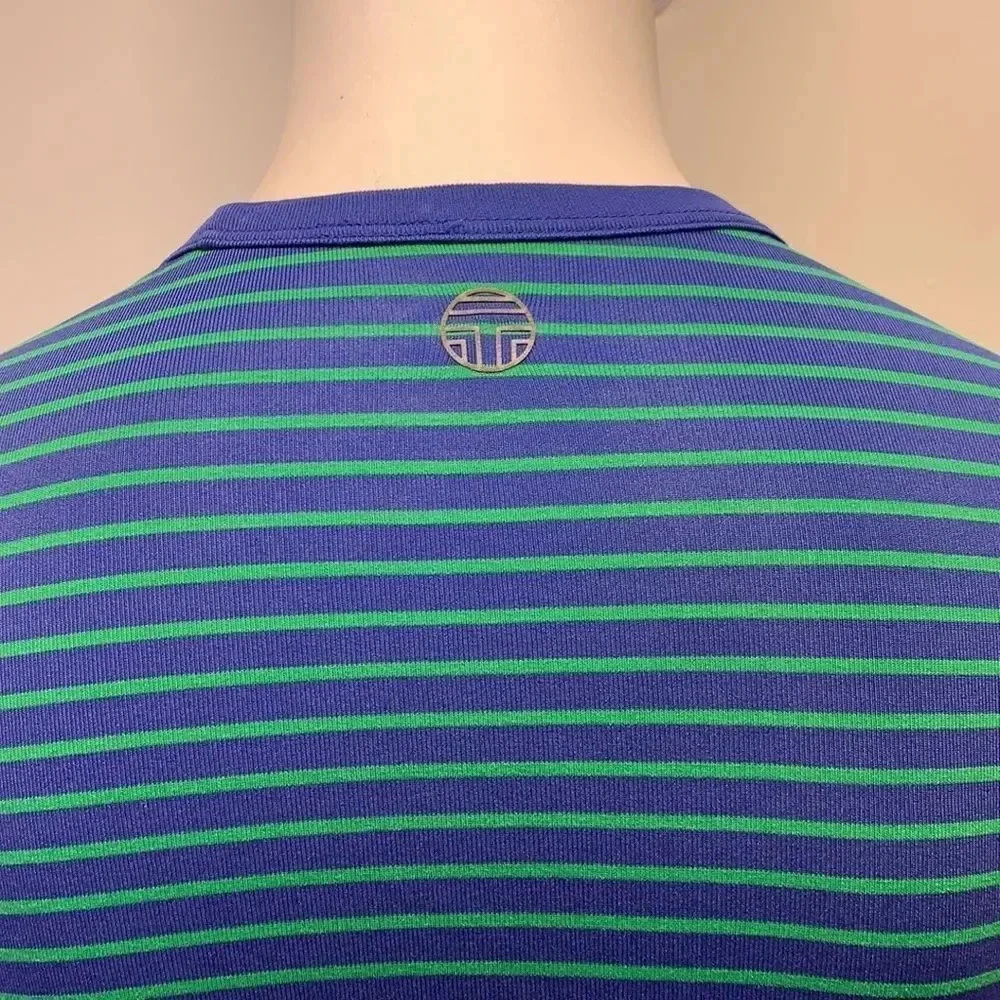 Tory Burch Sport T-Shirt Long Sleeve Tee Top Shirt Striped Blue Green Size Small